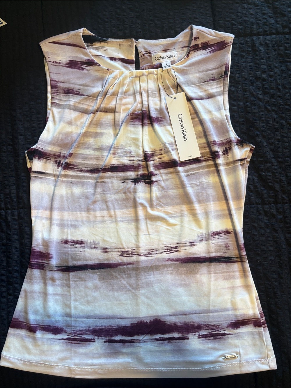 Calvin Klein White and Purple Brushstroke Sleeveless Camisole